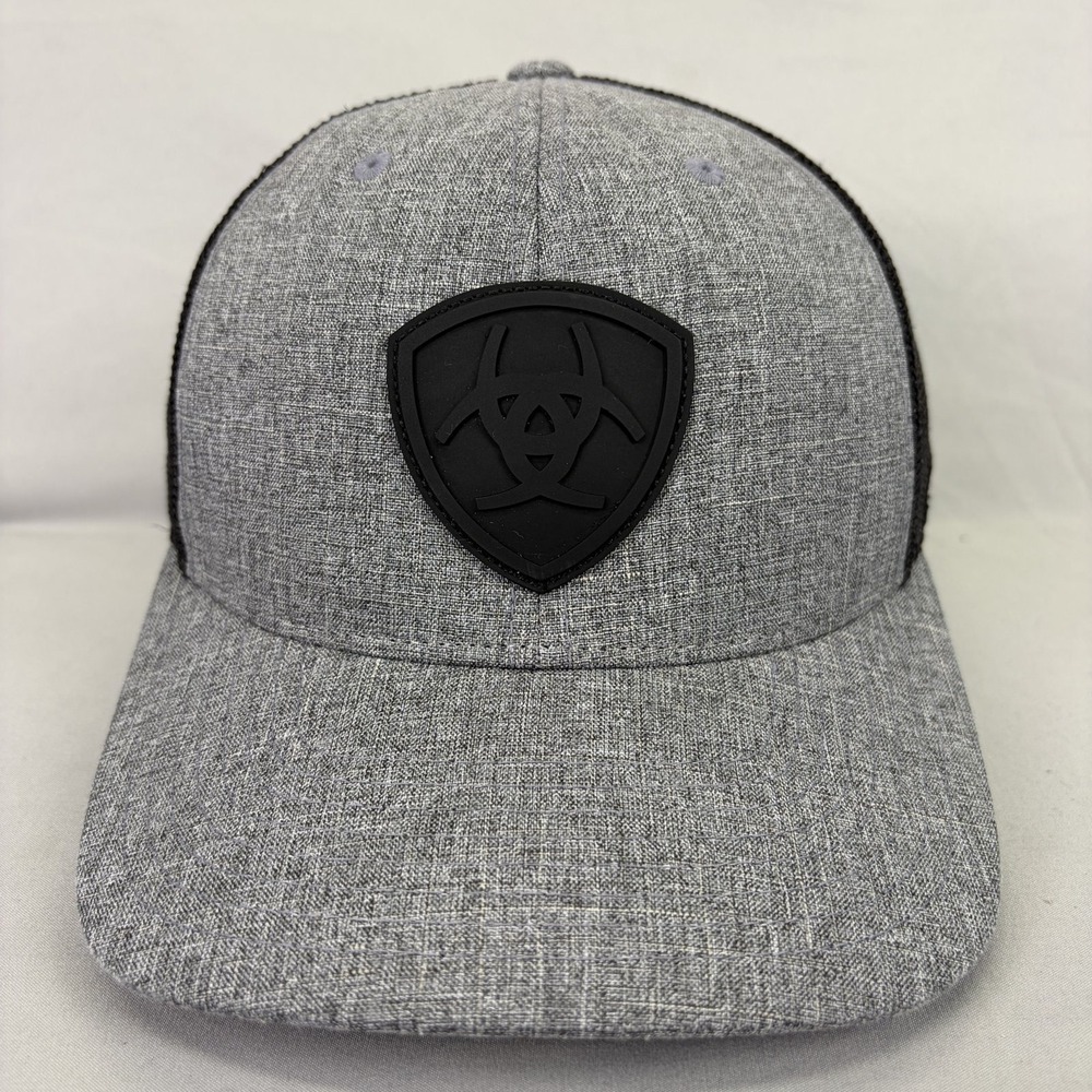 Ariat Trucker Hat Shield Logo Mens OSFM Gray Black Flexfit 110 Snapback Cap
